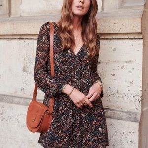 Sezane Carina Black Floral Baby Doll Dress 38/6